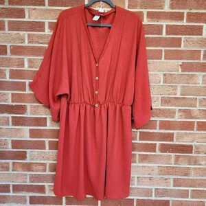 Adara Blouson Dress Women's Size 2XL Red Knee Length Fitted Waist Lightweight